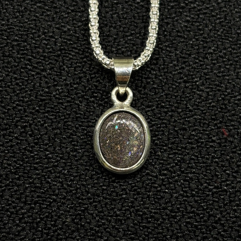 Black Tablon Honduran Matrix Opal Sterling Silver Pendant Necklace